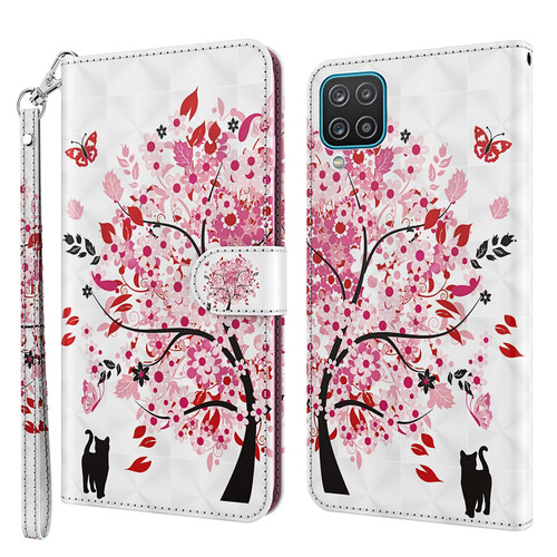 For Samsung Galaxy A22 5G 3D Painting Pattern TPU + PU Leather Phone Case(Cat Under The Tree)