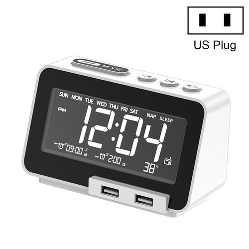 K5 Wireless Bluetooth Speaker Desktop Alarm Clock Radio, Specification: US Plug(White)