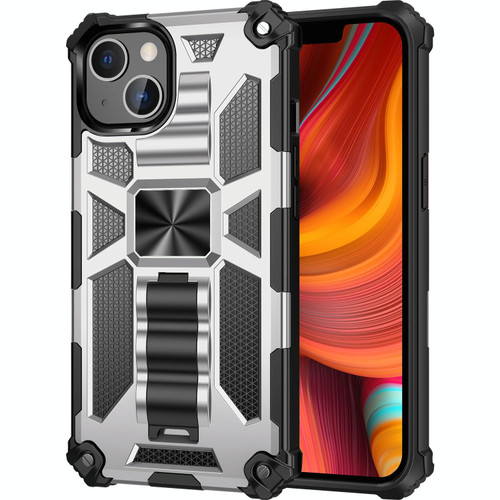 For iPhone 13 Pro Max Armor Shockproof TPU + PC Magnetic Protective Case with Holder (Silver)