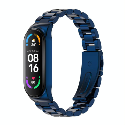 For Xiaomi Mi Band 6 / 5 / 4 / 3 Mijobs CS Metal Three Bead Stainless Steel Watch Band(Blue)