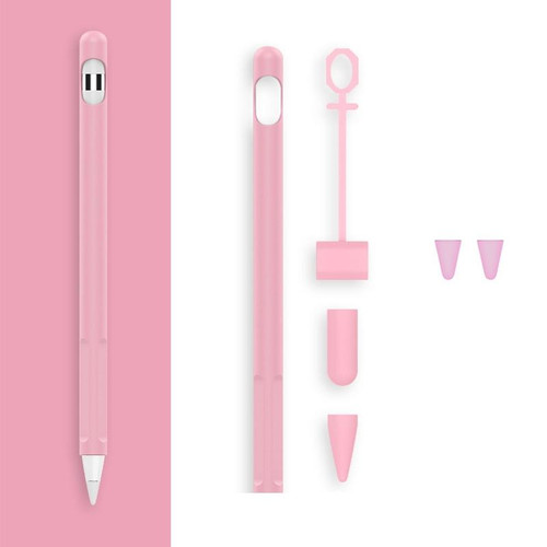 2 Sets 4 In 1 Stylus Silicone Protective Cover + Anti-Lost Rope + Double Pen Nip Cover Set For Apple Pencil 1(Fresh Pink)