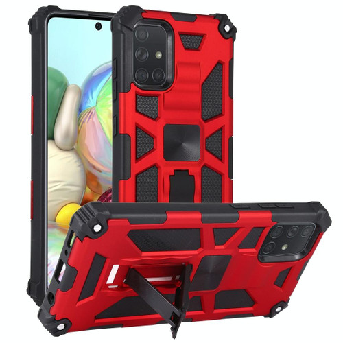 For Samsung Galaxy A71 Shockproof TPU + PC Magnetic Protective Case with Holder(Red)