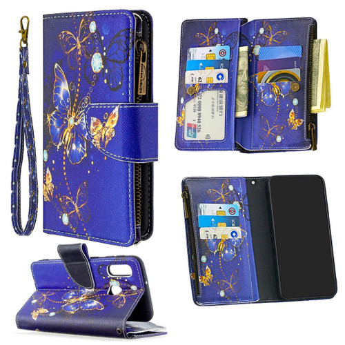 For Samsung Galaxy A10e/A20e Colored Drawing Pattern Zipper Horizontal Flip Leather Case with Holder & Card Slots & Wallet(Purple Butterfly)