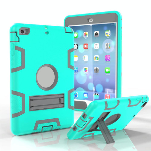 For iPad Mini 3 / 2 / 1 Shockproof PC + Silicone Protective Casewith Holder(Green Gray)