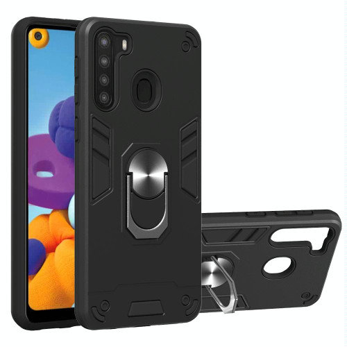 For Samsung Galaxy A21(EU Version) 2 in 1 Armour Series PC + TPU Protective Case with Ring Holder(Black)