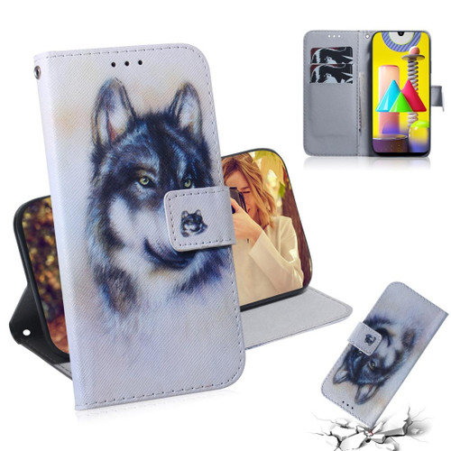 For Galaxy M31 Colored Drawing Horizontal Flip Leather Case with Holder & Card Slot & Wallet(White Wolf)