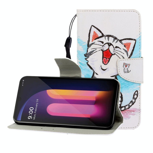 For LG V60 Colored Drawing Horizontal Flip Leather Case with Holder & Card Slot & Wallet(Red Mouth Cat)