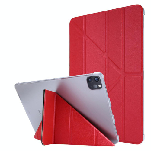 For iPad Pro 12.9 (2020) Silk Texture Horizontal Deformation Flip Leather Tablet Case with Three-folding Holder(Red)