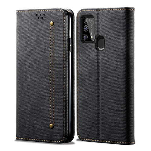 For Galaxy M31 Denim Texture Casual Style Horizontal Flip Leather Case with Holder & Card Slots & Wallet(Black)