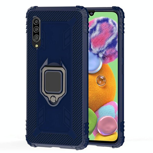 For Galaxy A50s Carbon Fiber Protective Case with 360 Degree Rotating Ring Holder(Blue)