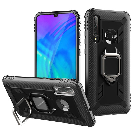 For Huawei nova 4 Lite Carbon Fiber Protective Case with 360 Degree Rotating Ring Holder(Black)
