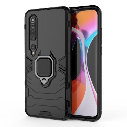 For Xiaomi Mi 10 PC + TPU Shockproof Protective Case with Magnetic Ring Holder(Black)
