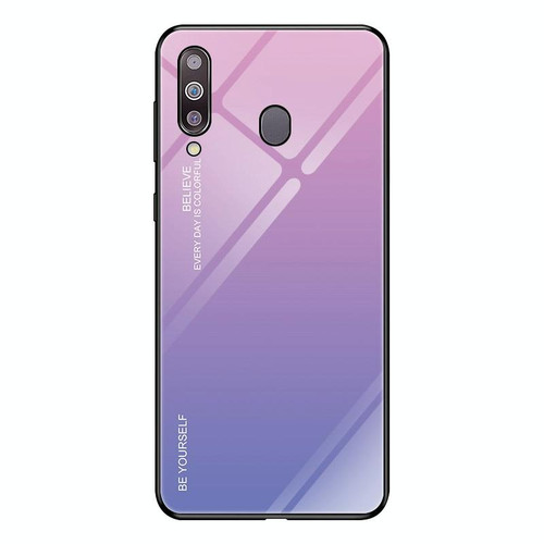 For Galaxy M30 Gradient Color Glass Case(Light Purple)