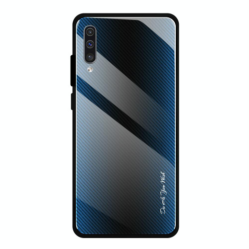For Galaxy A50 Texture Gradient Glass Protective Case(Blue)