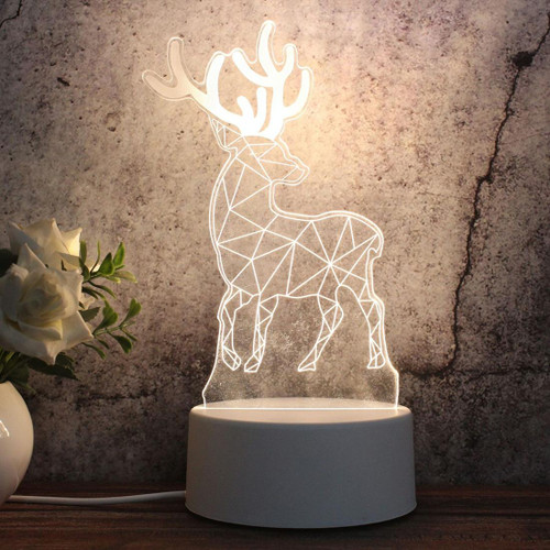 White Base Creative 3D Tricolor LED Decorative Night Light, Plug Version, Shape:Deer(White-Warm-Warm White)