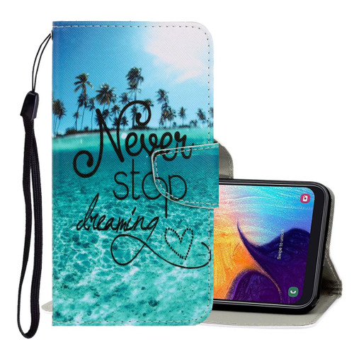 For Galaxy A40 3D Colored Drawing Horizontal Flip PU Leather Case with Holder & Card Slots & Wallet(Blue Coconut Grove)