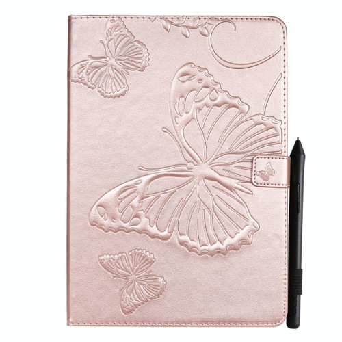 For iPad 10.2 / Pro 10.5 / Air  2019 Pressed Printing Butterfly Pattern Horizontal Flip PU Leather Case with Holder & Card Slots & Wallet & Pen Slot(Rose Gold)