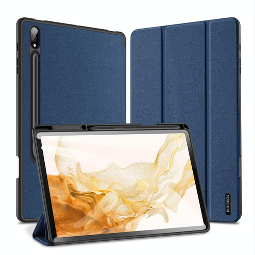 For Samsung Galaxy Tab S8+ / Tab S8 Plus /  Tab S7 FE / Tab S7+ DUX DUCIS Domo Series Horizontal Flip Magnetic PU Leather Case with Three-folding Holder & Wake-up / Sleep Function(Blue)