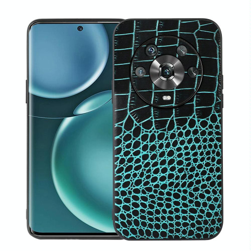For Honor Magic4 Crocodile Top Layer Cowhide Leather Phone Case(Cyan Blue)