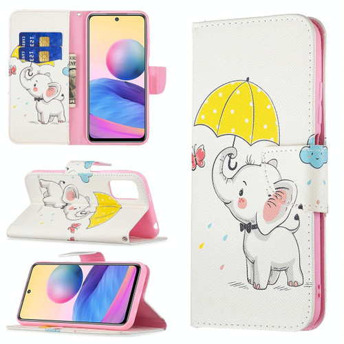 For Xiaomi Poco M3 Pro / Redmi Note 10 5G Colored Drawing Pattern Horizontal Flip Leather Case with Holder & Card Slots & Wallet(Umbrella Elephant)