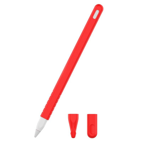3 in 1 Pure Color Silicone Stylus Pen Protective Case Set for Apple Pencil 2(Red)