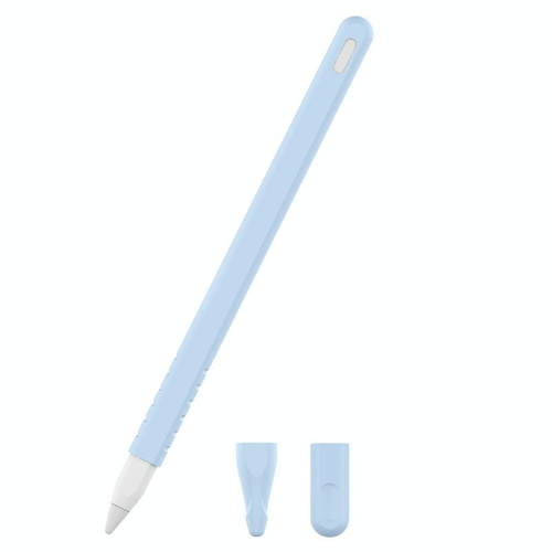 3 in 1 Pure Color Silicone Stylus Pen Protective Case Set for Apple Pencil 2(Sky Blue)