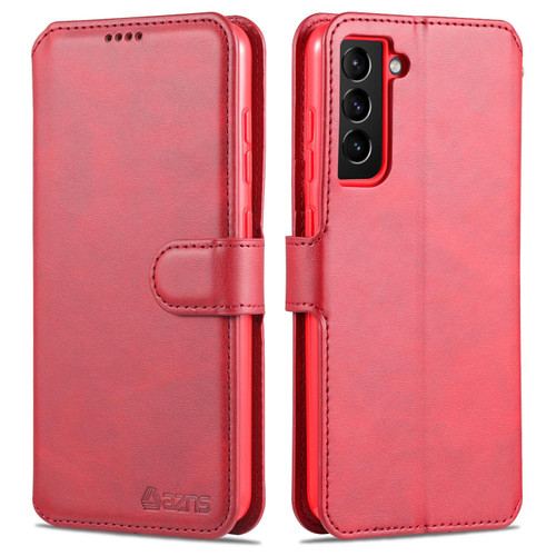 For Samsung Galaxy S21 FE 5G AZNS Calf Texture Horizontal Flip Leather Case with Holder & Card Slots & Wallet & Photo Frame(Red)