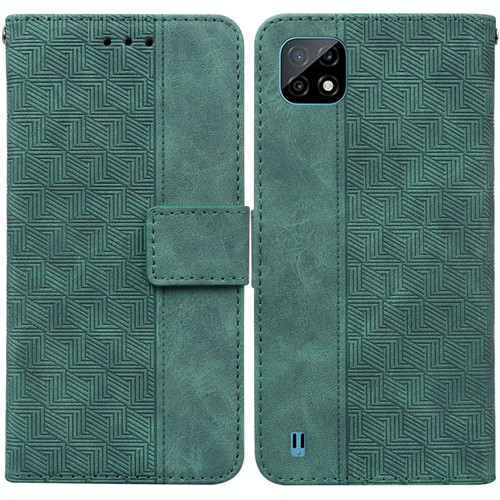 For OPPO Realme C20 / C11 2021 Geometric Embossed Leather Phone Case(Green)