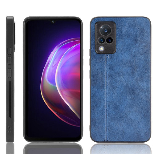 For vivo V21 Shockproof Sewing Cow Pattern Skin PC + PU + TPU Case(Blue)