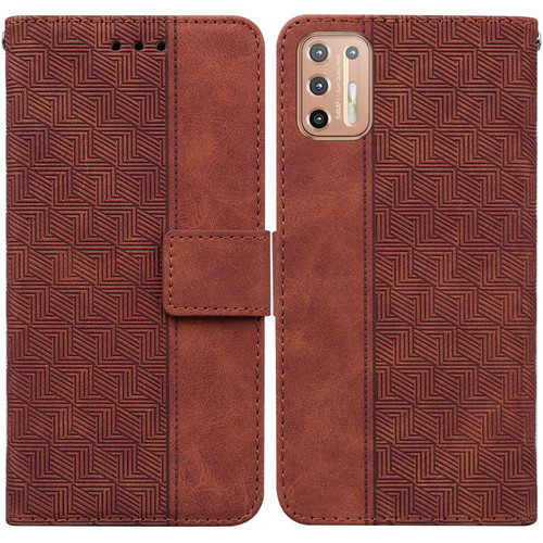 For Motorola Moto G9 Plus Geometric Embossed Leather Phone Case(Brown) For Motorola Moto G9 Plus Geometric Embossed Leather Phone Case(Brown)