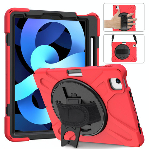 Shockproof Colorful Silicone + PC Protective Case with Holder & Shoulder Strap & Hand Strap For iPad Pro 11 2022 / 2021 / 2020 / 2018 /  Air 4 2020 (Red)