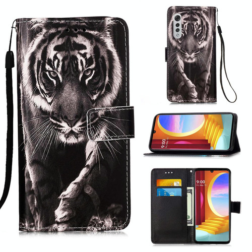 For LG Velvet 2 Pro Colored Drawing Pattern Plain Weave Horizontal Flip Leather Case with Holder & Card Slot & Wallet & Lanyard(Black And White Tiger)