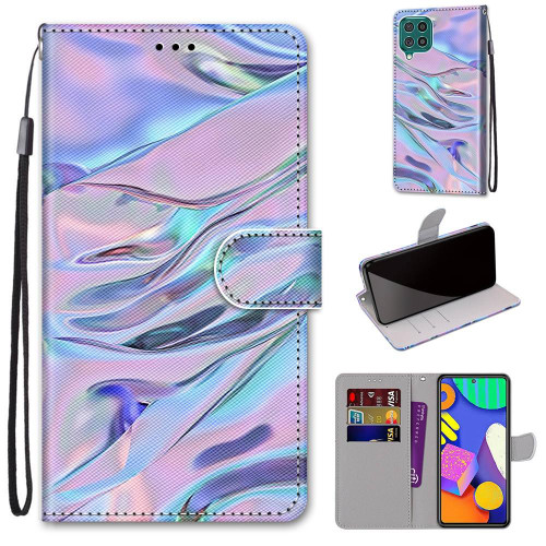 For Samsung Galaxy F62 / M62 Coloured Drawing Cross Texture Horizontal Flip PU Leather Case with Holder & Card Slots & Wallet & Lanyard(Fluorescent Water Texture)