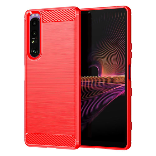 For Sony Xperia 1 III Brushed Texture Carbon Fiber TPU Case(Red)