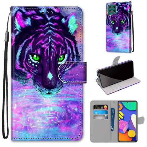 For Samsung Galaxy F62 / M62 Coloured Drawing Cross Texture Horizontal Flip PU Leather Case with Holder & Card Slots & Wallet & Lanyard(Tiger Drinking Water)