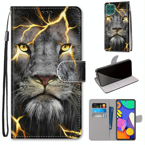 For Samsung Galaxy F62 / M62 Coloured Drawing Cross Texture Horizontal Flip PU Leather Case with Holder & Card Slots & Wallet & Lanyard(Fission Lion)