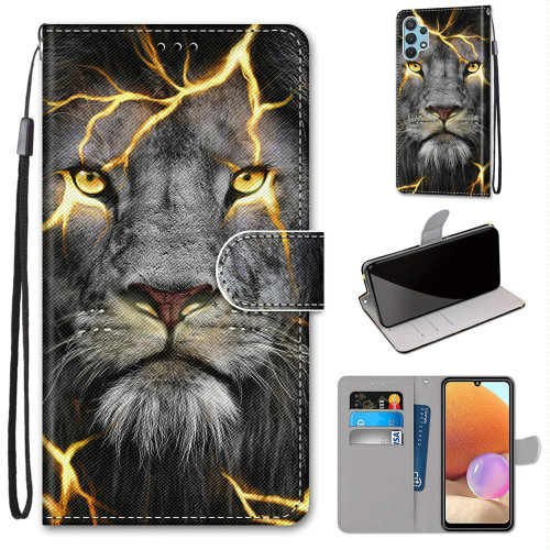 For Samsung Galaxy A32 4G / A32 Lite Coloured Drawing Cross Texture Horizontal Flip PU Leather Case with Holder & Card Slots & Wallet & Lanyard(Fission Lion)