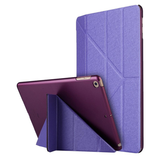 For iPad 10.2 2021 / 2020 / 2019 Silk Texture Horizontal Deformation Flip Leather Case with Holder(Purple)