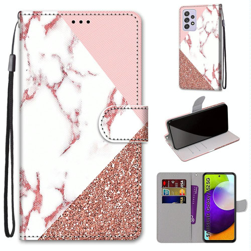 For Samsung Galaxy A52 5G Coloured Drawing Cross Texture Horizontal Flip PU Leather Case with Holder & Card Slots & Wallet & Lanyard(Pink Stone Texture)