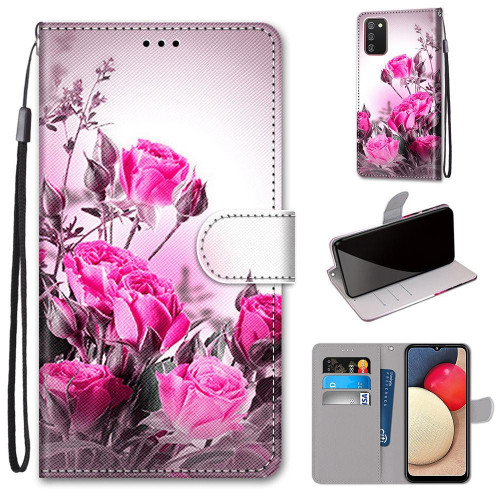 For Samsung Galaxy A02s / M02s Coloured Drawing Cross Texture Horizontal Flip PU Leather Case with Holder & Card Slots & Wallet & Lanyard(Wild Rose)