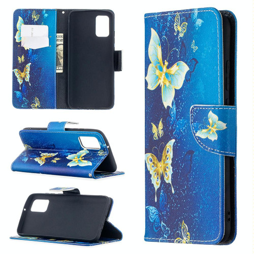 For Samsung Galaxy A02s (EU Version) Colored Drawing Pattern Horizontal Flip Leather Case with Holder & Card Slots & Wallet(Blue Butterfly)