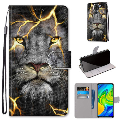 For Xiaomi Redmi 10X 4G / Note 9 Coloured Drawing Cross Texture Horizontal Flip PU Leather Case with Holder & Card Slots & Wallet & Lanyard(Fission Lion)