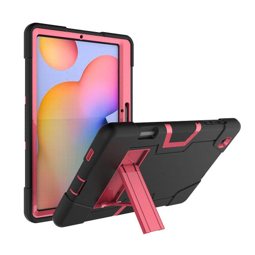 For Samsung Galaxy Tab S6 Lite P610 Contrast Color Robot Shockproof Silicon + PC Protective Case with Holder(Black + Rose Red) For Samsung Galaxy Tab S6 Lite P610 Contrast Color Robot Shockproof Silicon + PC Protective Case with Holder(Black + Rose Red)