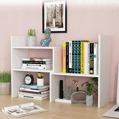 Simple Bookshelf Student Desktop Rack Dormitory Small Bookcase Office Storage Rack(White)