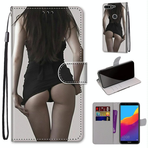 For Huawei Y7 (2018) / Enjoy 8 Coloured Drawing Cross Texture Horizontal Flip PU Leather Case with Holder & Card Slots & Wallet & Lanyard(Upskirt)
