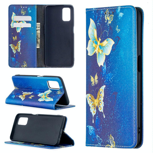 For OPPO A52 / A72 5G Colored Drawing Pattern Invisible Magnetic Horizontal Flip PU Leather Case with Holder & Card Slots & Wallet(Gold Butterflies)