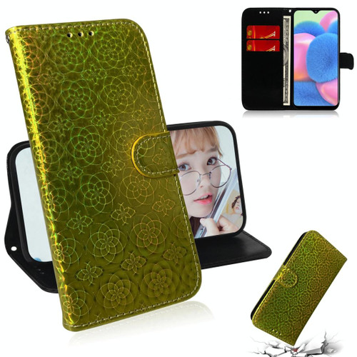 For Galaxy A30s Solid Color Colorful Magnetic Buckle Horizontal Flip PU Leather Case with Holder & Card Slots & Wallet & Lanyard(Gold)