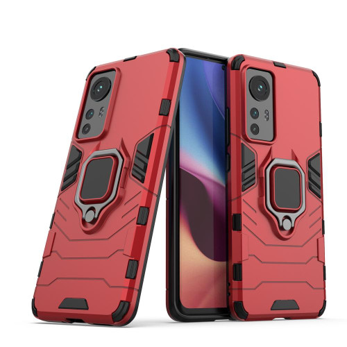 For Xiaomi 12 PC + TPU Shockproof Protective Phone Case with Magnetic Ring Holder(Red)