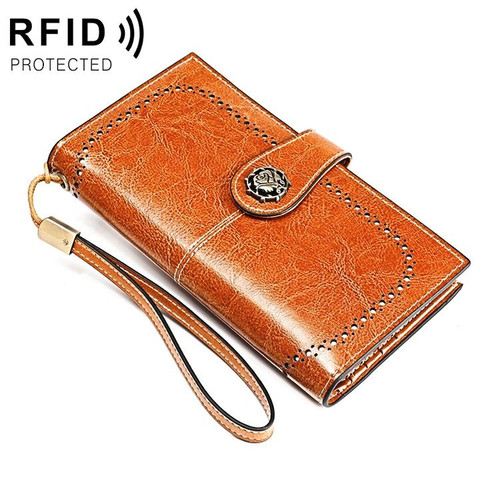 3526 Vintage Oil Wax Texture Large Capacity Long Multi-function Anti-magnetic RFID Wallet Clutch for Ladies (Brown) 3526 Vintage Oil Wax Texture Large Capacity Long Multi-function Anti-magnetic RFID Wallet Clutch for Ladies (Brown)