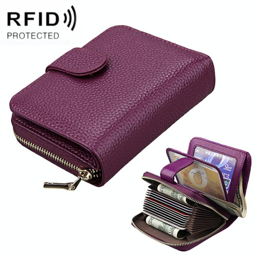 KB132 Female Style Full Grain Cow Leather Multifunctional RFID Wallet/ Card Bag/ Driving License Package(Purple)